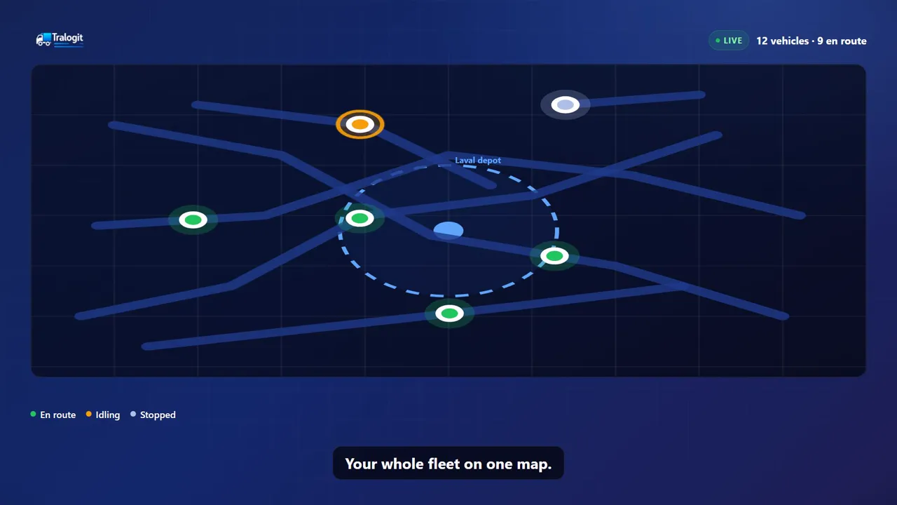 Track your entire fleet in real time on a single map.
