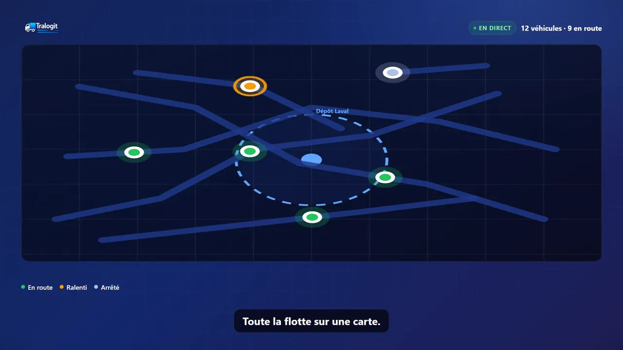 Suivez toute votre flotte en temps réel sur une seule carte.