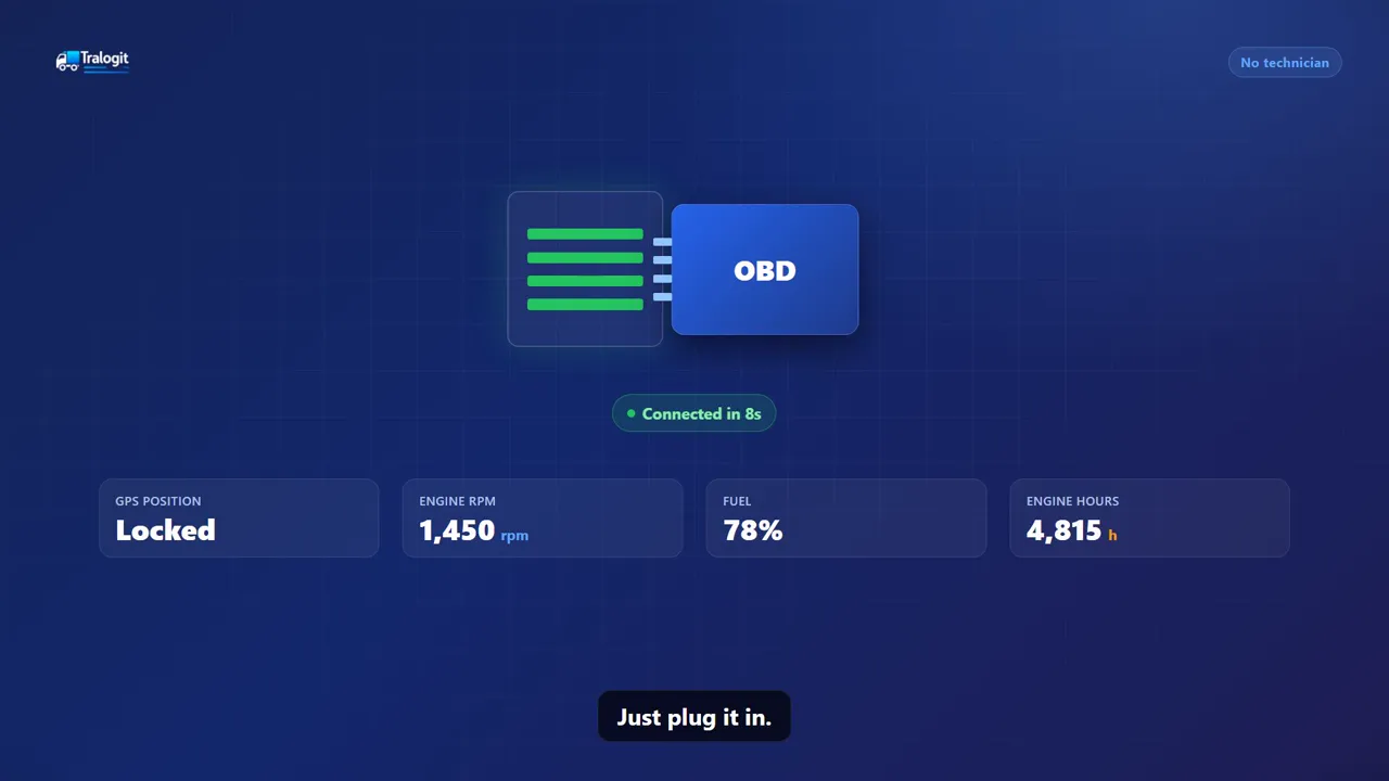 Plug in the OBD device and data streams in real time.